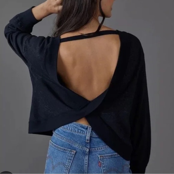 Pilcro Sweaters - Pilcro Black Off-the-Shoulder Cross-Back Sweater